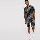 Romwe Guys Short Sleeve Grid Top & Shorts Set