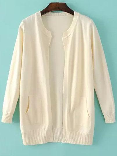 Romwe Pockets Knit White Cardigan