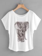 Romwe Elephant Print Cap Sleeve Tee