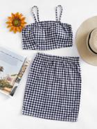 Romwe Checked Crop Cami Top With Skirt