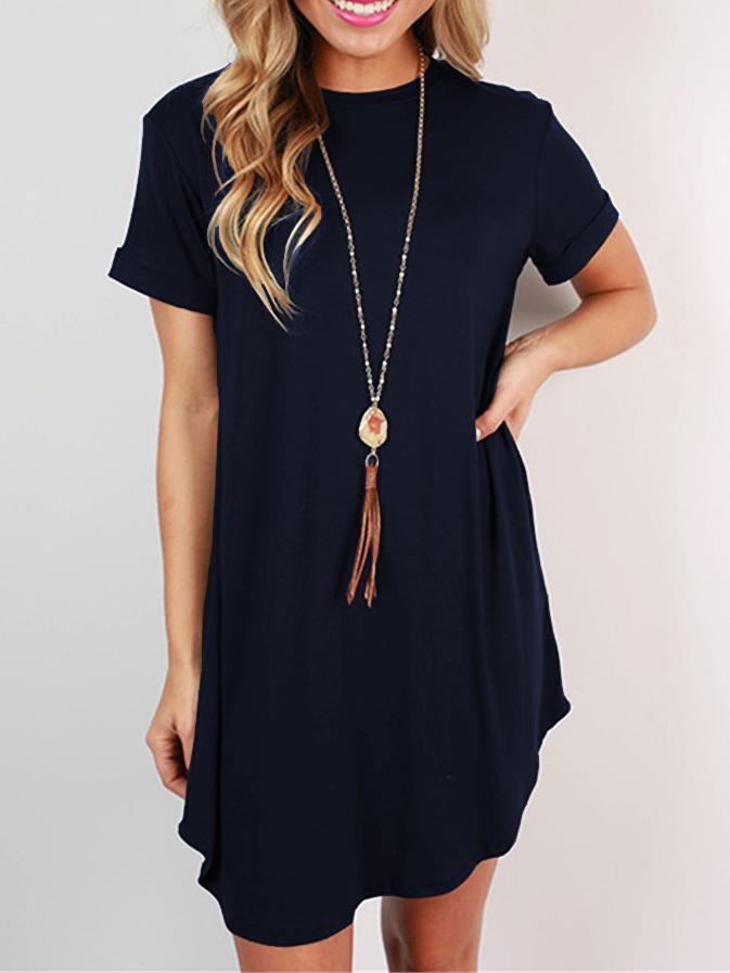 Romwe Navy Short Sleeve Cuffed Dress