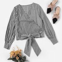 Romwe Knot Front V-neck Blouse