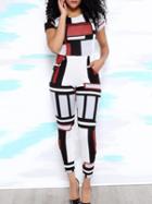 Romwe Patchwork Geometric Print Slim Jumpsuit