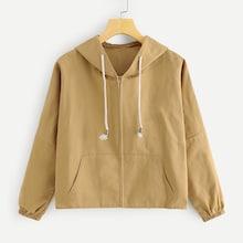 Romwe Drawstring Zip Up Letter Print Jacket