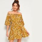 Romwe Ditsy Floral Off The Shoulder Knot Dress