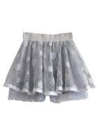Romwe Elastic Waist Beaded Flare Grey Skirt