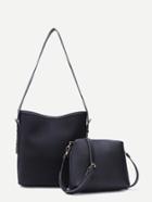 Romwe Black Nubuck Leather Oversized Shoulder Bag Set