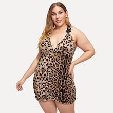 Romwe Plus Leopard Print Crochet Trim Night Dress