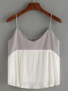 Romwe Color Block Pleated Chiffon Cami Top