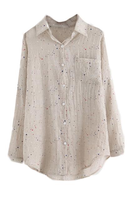Romwe Colorful Polka Dots Print Rolled-hems Shirt