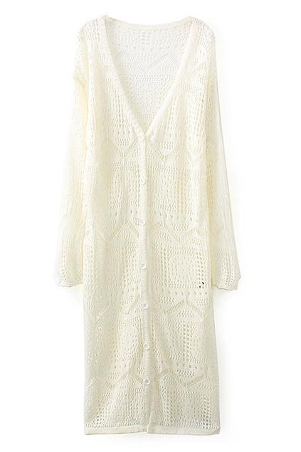 Romwe Crochet Long White Cardigan