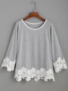 Romwe Raglan Sleeve Contrast Applique T-shirt