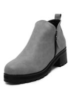 Romwe Grey Round Toe Zipper Side Boots