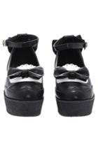 Romwe Bowknot Buckled Platform Black Shoes