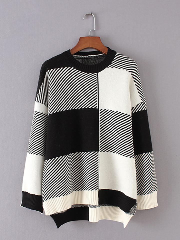 Romwe Asymmetrical Check Sweater