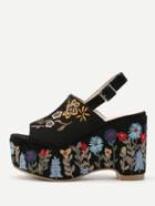 Romwe Flower Embroidery Slingback Wedge Sandals