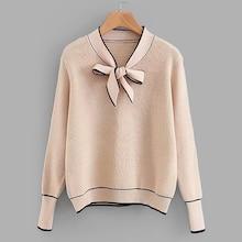 Romwe Contrast Binding Tie Neck Jumper