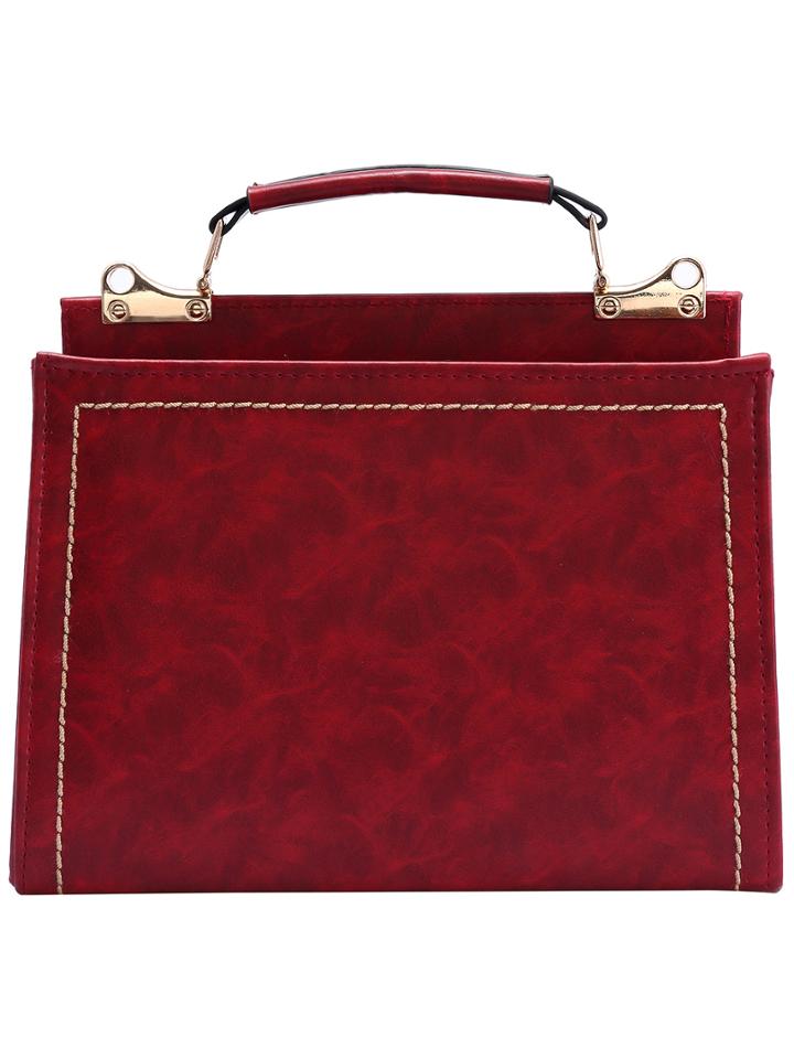 Romwe Wine Red Zipper Metallic Embellished Bag