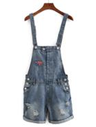 Romwe Embroidered Patch Overall Denim Shorts