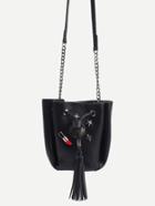 Romwe Black Lovely Charm Studded Tassel Drawstring Bucket Bag