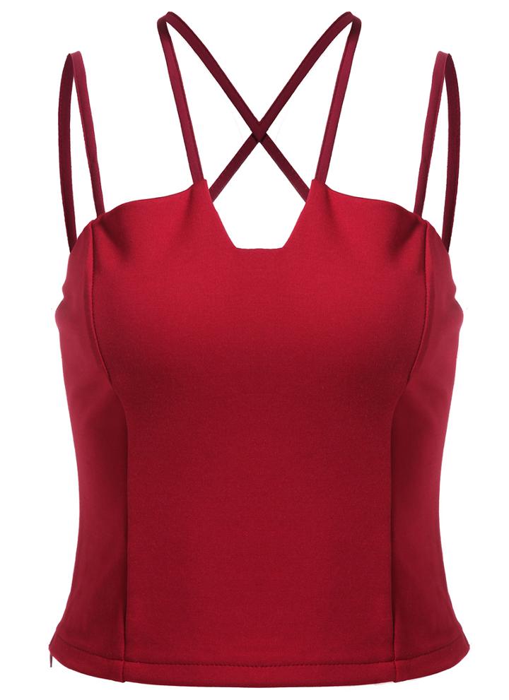 Romwe Spaghetti Strap With Zipper Wine Red Vest