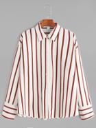Romwe Vertical Striped Drop Shoulder Button Shirt