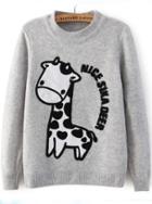 Romwe Giraffe Print Grey Sweater