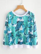 Romwe Leave Printed Contrast Trim Sweatshirt