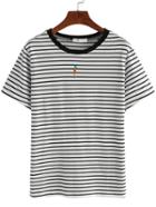 Romwe White Striped Carrot Embroidered T-shirt