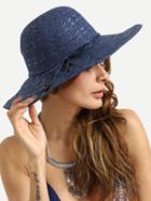 Romwe Navy Bow Decorated Large Brimmed Straw Hat