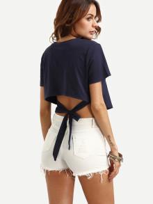 Romwe Self Tie Asymmetrical Trim Crop Top