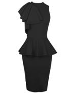 Romwe Mock Neck Peplum Pencil Dress
