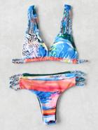 Romwe Printed Braided Strap Bikini Set