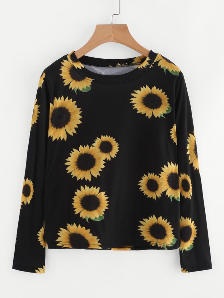 Romwe Sunflower Print Random T-shirt