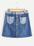 Romwe Single Breasted Contrast Dual Pockets A Line Skirt