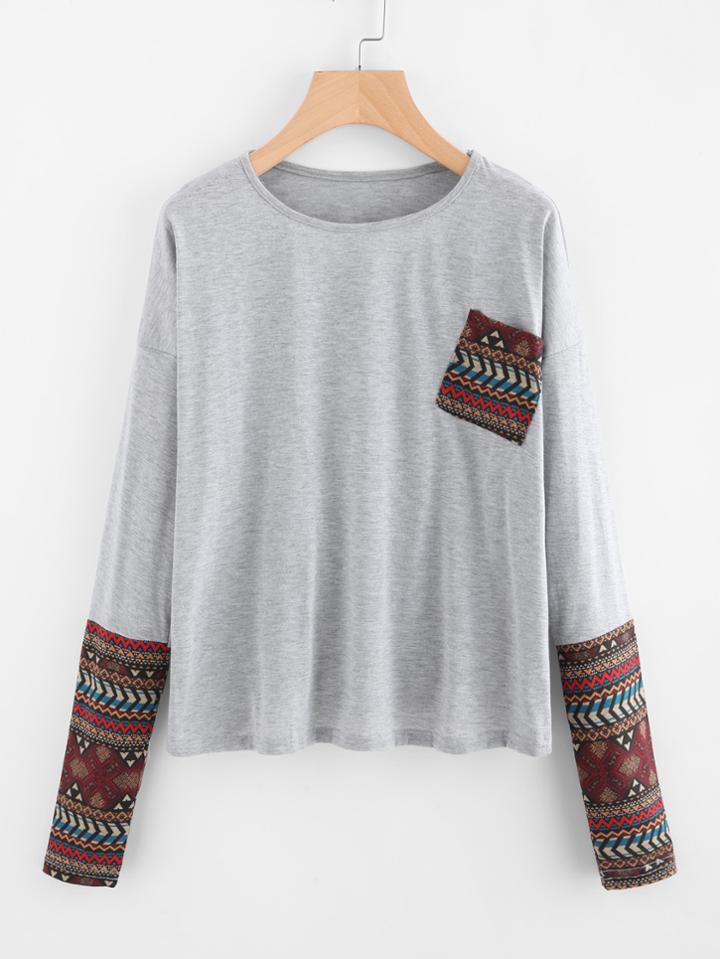 Romwe Drop Shoulder Contrast Sleeve Tee