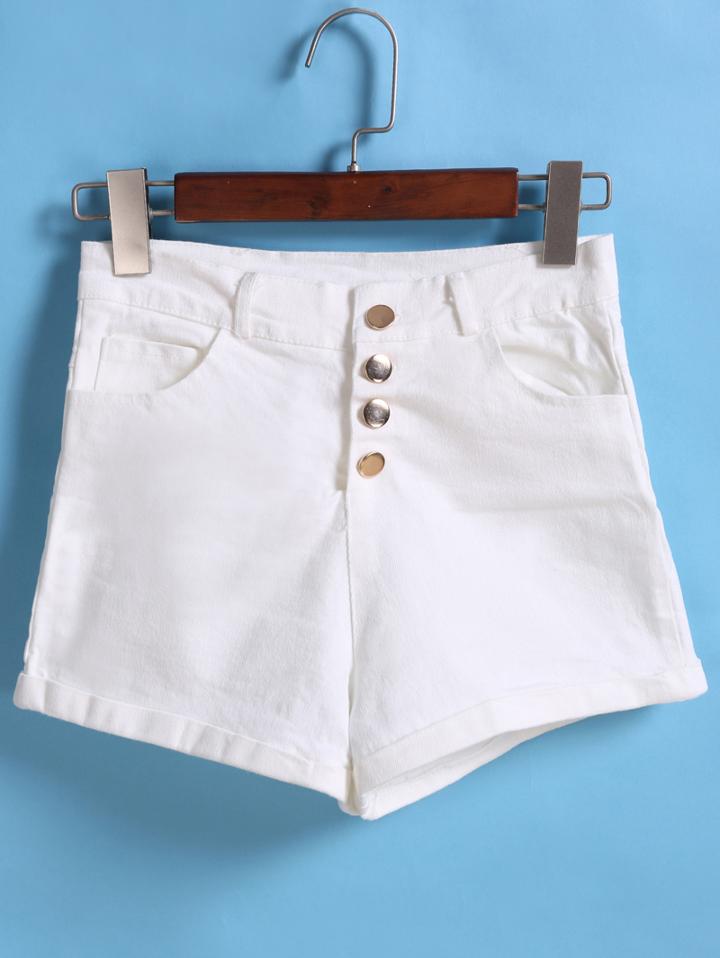 Romwe Single-breasted Slim Denim Shorts