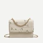Romwe Contrast Mesh Floral Embroidered Chain Bag