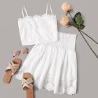 Romwe Eyelet Embroidery Knot Hem Cami Top With Shirred Skirt