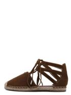 Romwe Brown Round Toe Lace-up Espadrille Flats