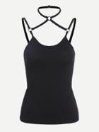 Romwe Halter Neck Ring Strappy Detail Cami Top