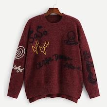 Romwe Letter Patched Stepped Hem Jumper