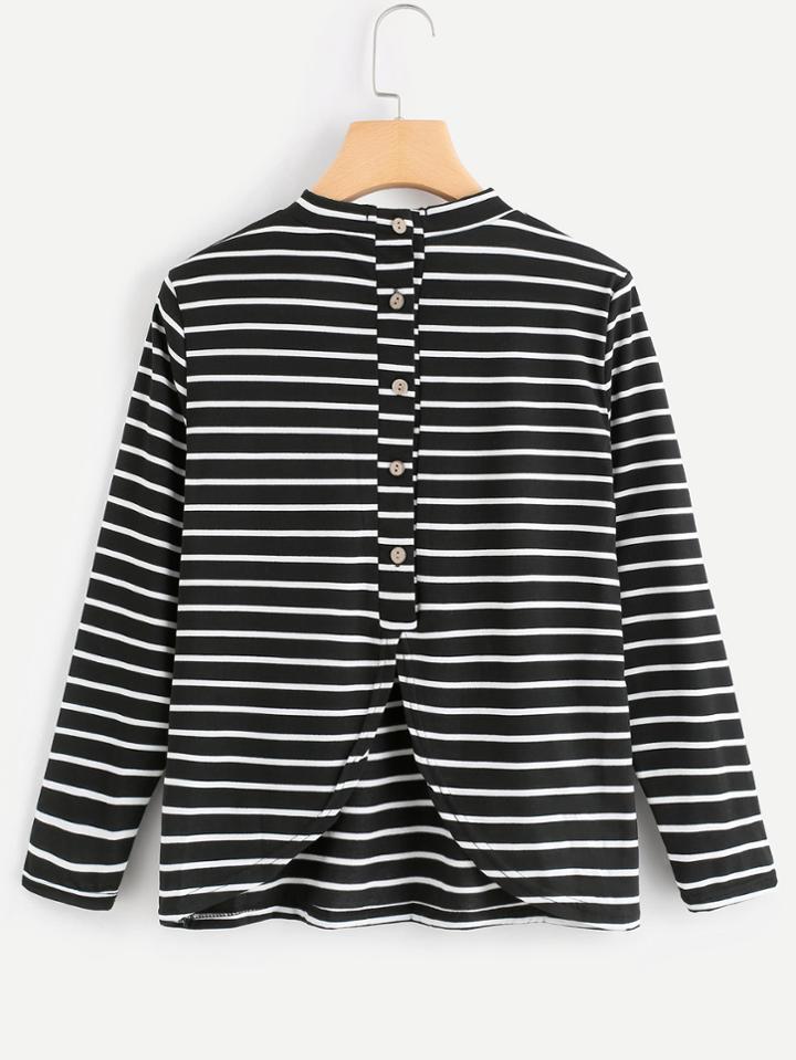 Romwe Split Back Striped Tee