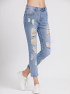 Romwe Pale Blue Ripped Ankle Jeans