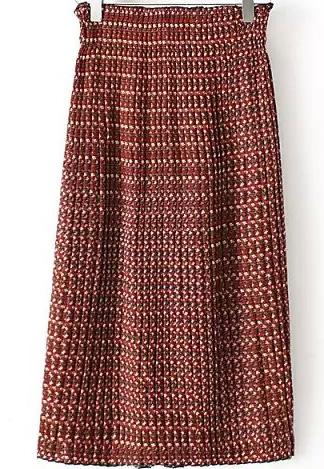Romwe Pastel Floral Print Pleated Red Skirt