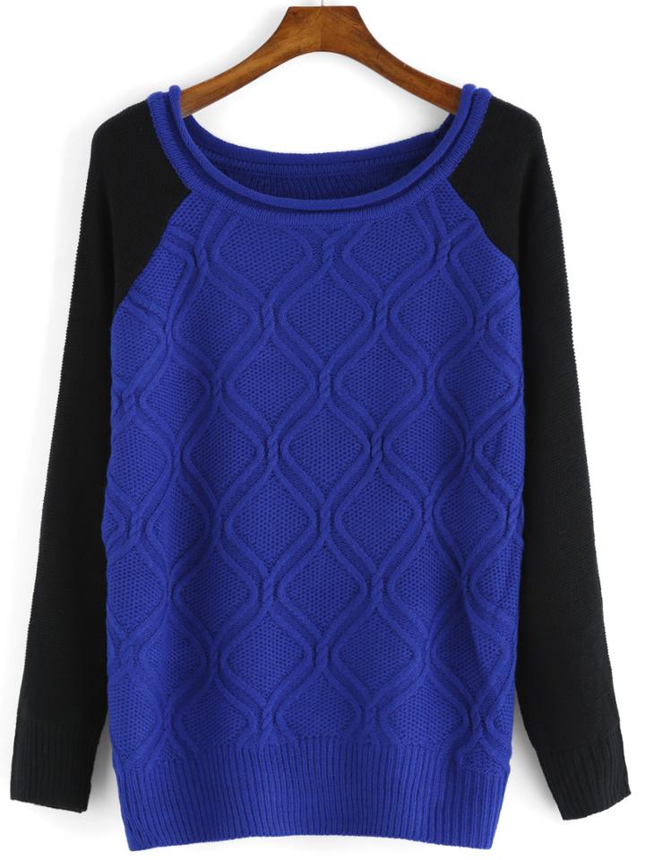 Romwe Diamond Pattern Blue Black Sweater