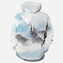 Romwe Guys Wolf Print Hooded Sweatshirt