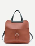 Romwe Brown Faux Leather Buckled Strap Backpack