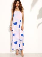 Romwe Pink Halter Patchwork Print Backless Dress