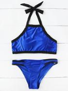Romwe Contrast Trim Side Cutout Halter Bikini Set